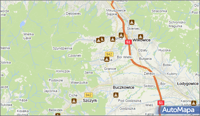 mapa Meszna gmina Wilkowice, Meszna gmina Wilkowice na mapie Targeo