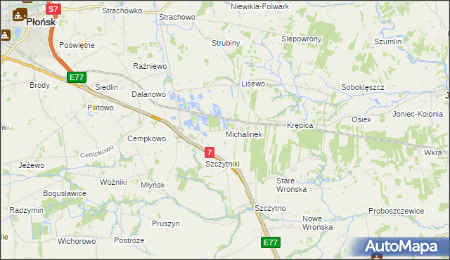 mapa Michalinek gmina Płońsk, Michalinek gmina Płońsk na mapie Targeo