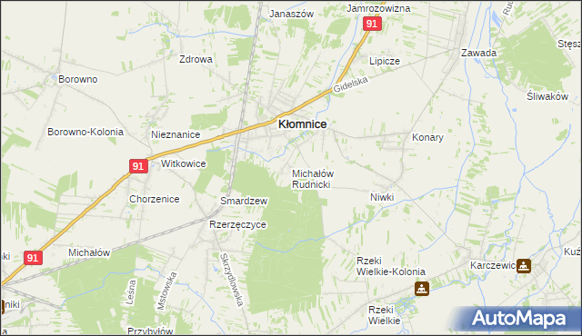 mapa Michałów gmina Kłomnice, Michałów gmina Kłomnice na mapie Targeo
