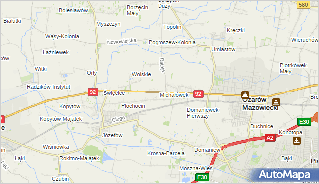 mapa Michałówek gmina Ożarów Mazowiecki, Michałówek gmina Ożarów Mazowiecki na mapie Targeo