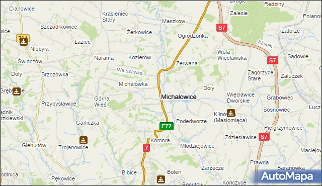 mapa Michałowice powiat krakowski, Michałowice powiat krakowski na mapie Targeo