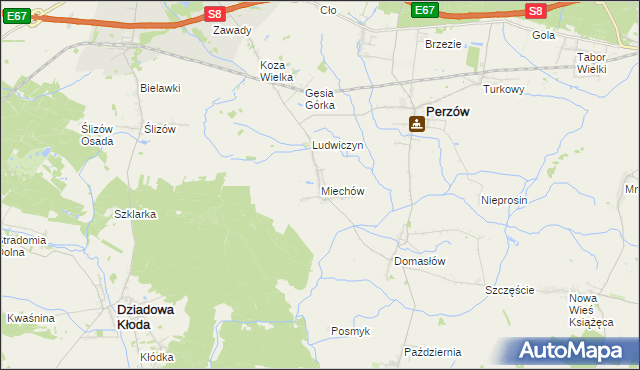 mapa Miechów gmina Perzów, Miechów gmina Perzów na mapie Targeo