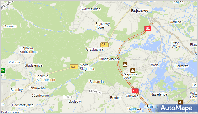 mapa Międzyrzecze gmina Bojszowy, Międzyrzecze gmina Bojszowy na mapie Targeo