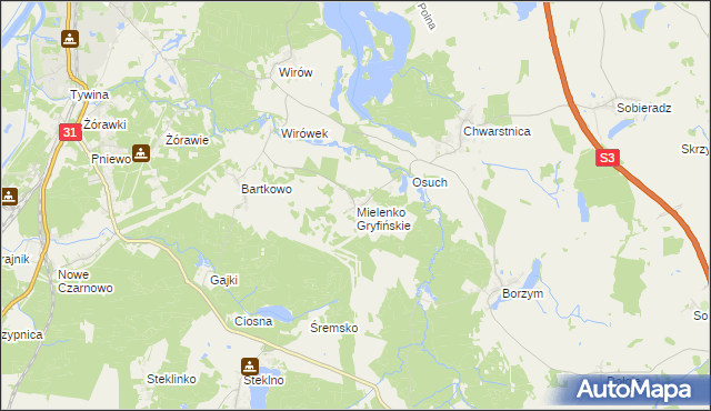 mapa Mielenko Gryfińskie, Mielenko Gryfińskie na mapie Targeo