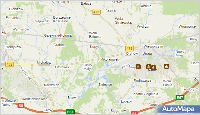 mapa Mikołajówek gmina Łask, Mikołajówek gmina Łask na mapie Targeo