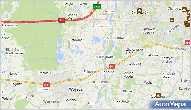 mapa Mikołajowice gmina Wierzchosławice, Mikołajowice gmina Wierzchosławice na mapie Targeo