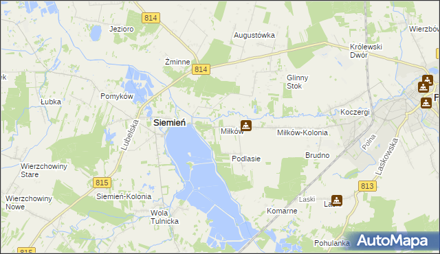 mapa Miłków gmina Siemień, Miłków gmina Siemień na mapie Targeo