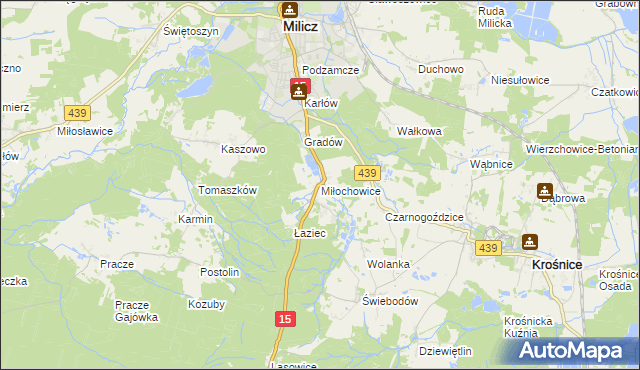 mapa Miłochowice, Miłochowice na mapie Targeo