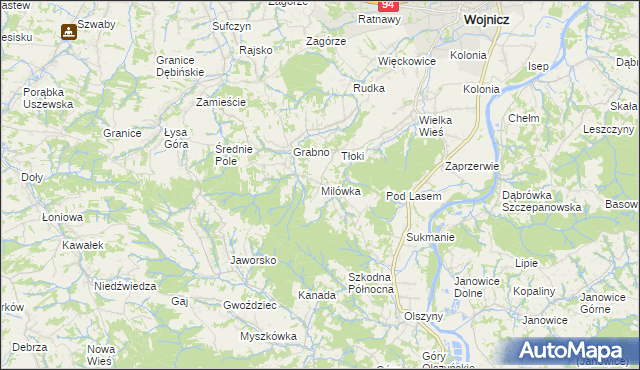 mapa Milówka gmina Wojnicz, Milówka gmina Wojnicz na mapie Targeo