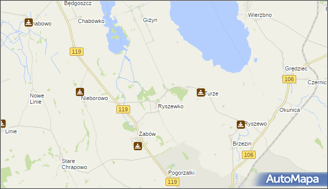 mapa Młyny gmina Pyrzyce, Młyny gmina Pyrzyce na mapie Targeo