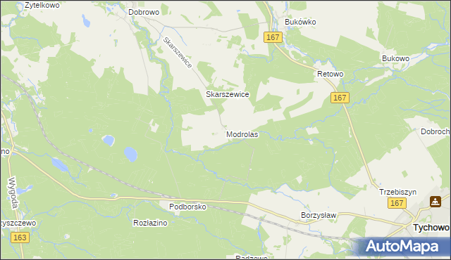 mapa Modrolas, Modrolas na mapie Targeo
