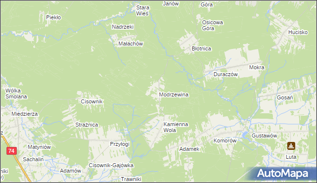 mapa Modrzewina gmina Stąporków, Modrzewina gmina Stąporków na mapie Targeo