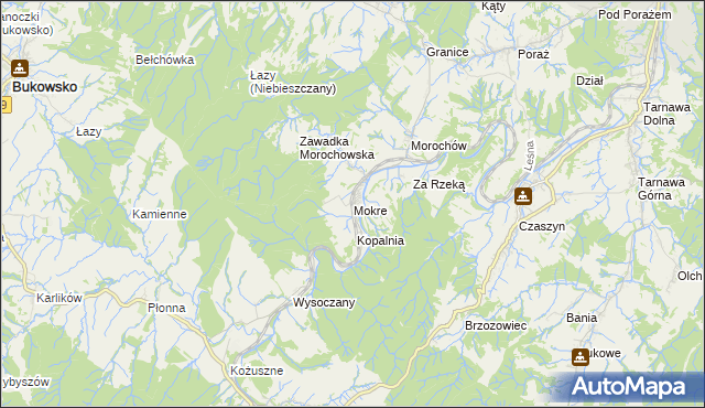 mapa Mokre gmina Zagórz, Mokre gmina Zagórz na mapie Targeo