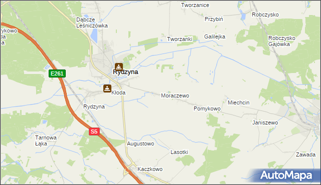 mapa Moraczewo gmina Rydzyna, Moraczewo gmina Rydzyna na mapie Targeo