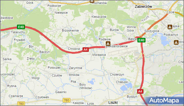 mapa Morawica gmina Liszki, Morawica gmina Liszki na mapie Targeo