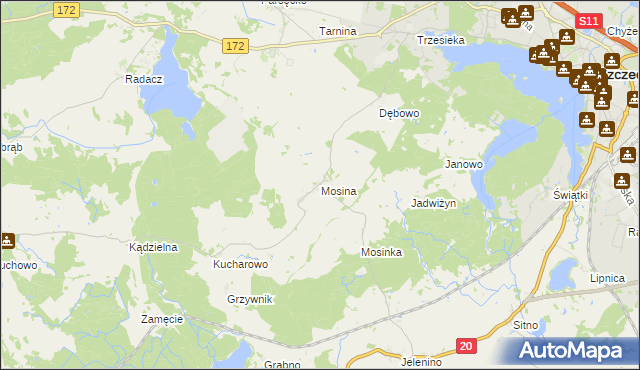 mapa Mosina gmina Szczecinek, Mosina gmina Szczecinek na mapie Targeo