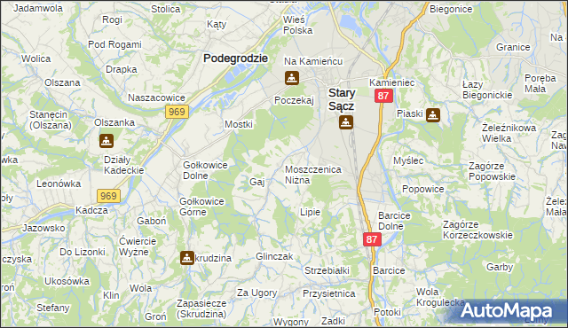 mapa Moszczenica Niżna, Moszczenica Niżna na mapie Targeo