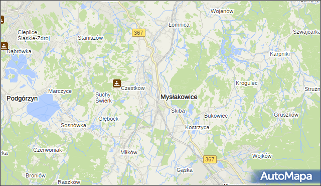 mapa Mysłakowice, Mysłakowice na mapie Targeo