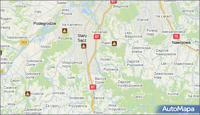 mapa Myślec, Myślec na mapie Targeo