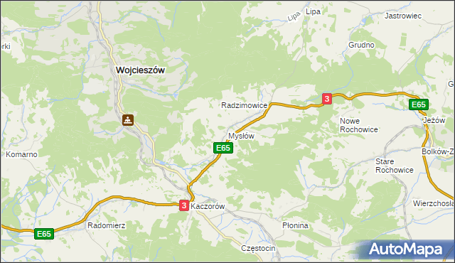 mapa Mysłów gmina Bolków, Mysłów gmina Bolków na mapie Targeo