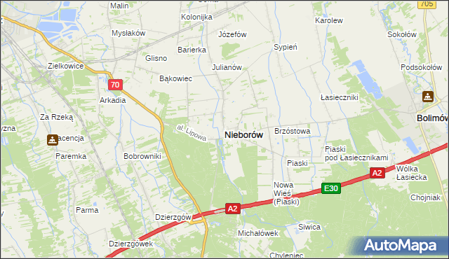 mapa Nieborów powiat łowicki, Nieborów powiat łowicki na mapie Targeo