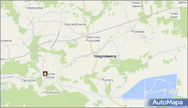 mapa Niegosławice powiat żagański, Niegosławice powiat żagański na mapie Targeo