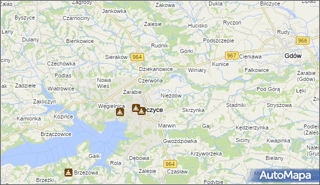 mapa Niezdów gmina Dobczyce, Niezdów gmina Dobczyce na mapie Targeo