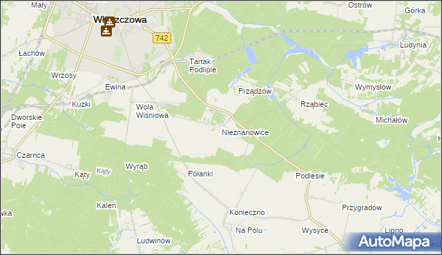 mapa Nieznanowice gmina Włoszczowa, Nieznanowice gmina Włoszczowa na mapie Targeo