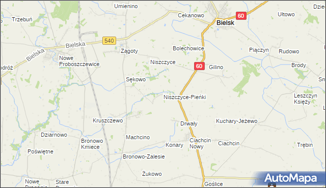 mapa Niszczyce-Pieńki, Niszczyce-Pieńki na mapie Targeo