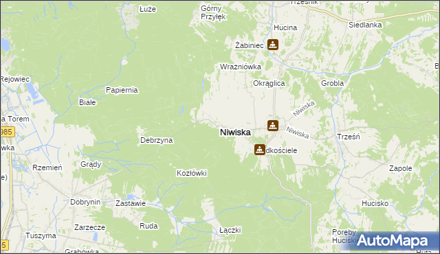 mapa Niwiska powiat kolbuszowski, Niwiska powiat kolbuszowski na mapie Targeo