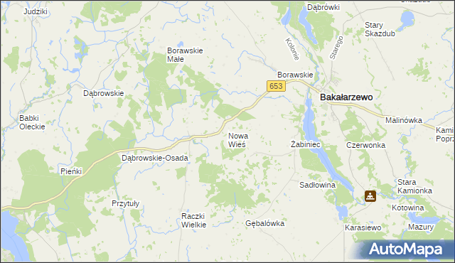 mapa Nowa Wieś gmina Bakałarzewo, Nowa Wieś gmina Bakałarzewo na mapie Targeo