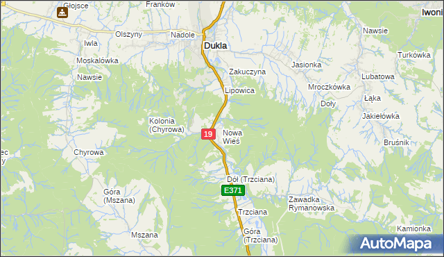 mapa Nowa Wieś gmina Dukla, Nowa Wieś gmina Dukla na mapie Targeo