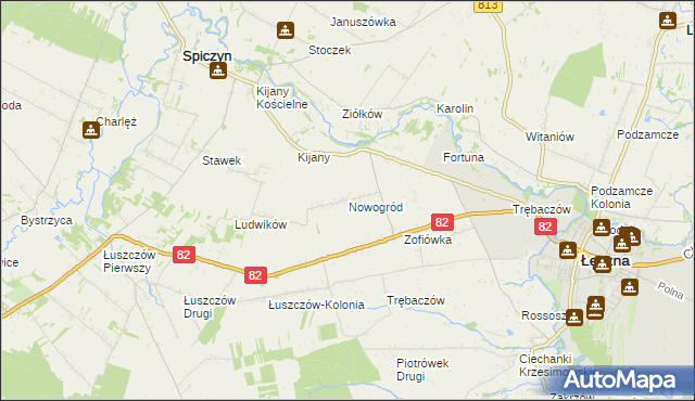 mapa Nowogród gmina Łęczna, Nowogród gmina Łęczna na mapie Targeo