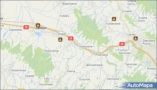 mapa Nowosielce gmina Zarszyn, Nowosielce gmina Zarszyn na mapie Targeo