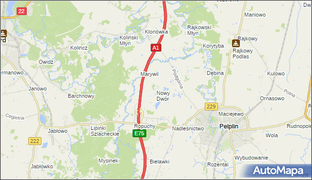 mapa Nowy Dwór gmina Pelplin, Nowy Dwór gmina Pelplin na mapie Targeo