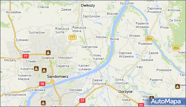 mapa Nowy Kamień gmina Dwikozy, Nowy Kamień gmina Dwikozy na mapie Targeo