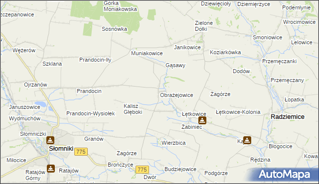 mapa Obrażejowice, Obrażejowice na mapie Targeo