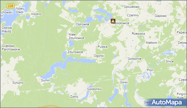 mapa Ogonki gmina Sulęczyno, Ogonki gmina Sulęczyno na mapie Targeo