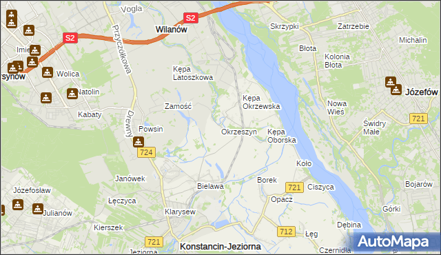 mapa Okrzeszyn gmina Konstancin-Jeziorna, Okrzeszyn gmina Konstancin-Jeziorna na mapie Targeo