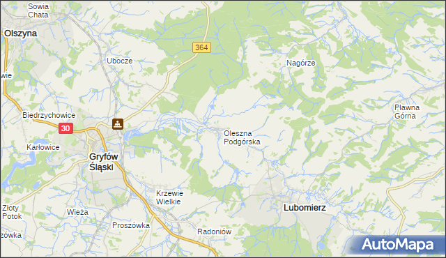 mapa Oleszna Podgórska, Oleszna Podgórska na mapie Targeo