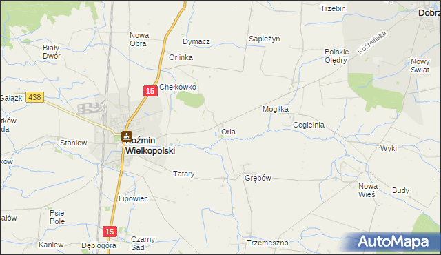 mapa Orla gmina Koźmin Wielkopolski, Orla gmina Koźmin Wielkopolski na mapie Targeo