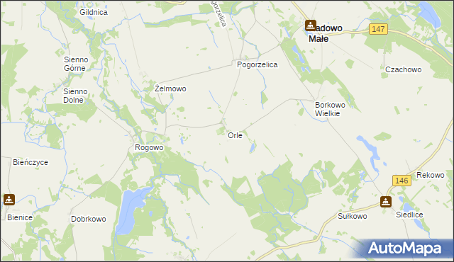 mapa Orle gmina Radowo Małe, Orle gmina Radowo Małe na mapie Targeo