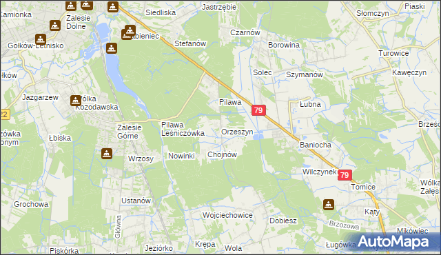 mapa Orzeszyn, Orzeszyn na mapie Targeo