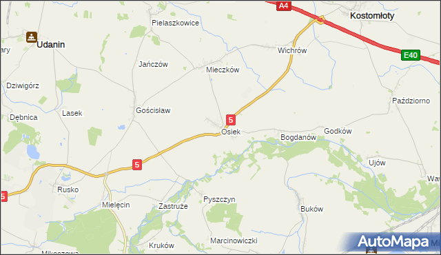 mapa Osiek gmina Kostomłoty, Osiek gmina Kostomłoty na mapie Targeo