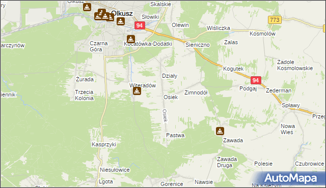 mapa Osiek gmina Olkusz, Osiek gmina Olkusz na mapie Targeo