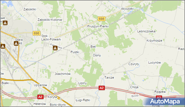 mapa Osiny gmina Siedlce, Osiny gmina Siedlce na mapie Targeo