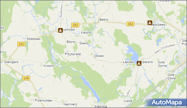 mapa Osowo gmina Świdwin, Osowo gmina Świdwin na mapie Targeo