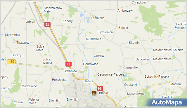 mapa Ostrów gmina Ozorków, Ostrów gmina Ozorków na mapie Targeo