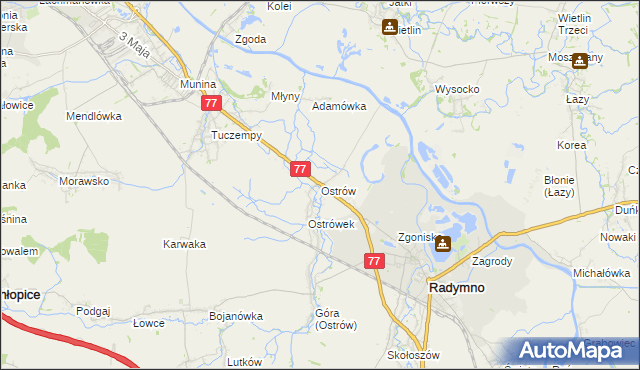 mapa Ostrów gmina Radymno, Ostrów gmina Radymno na mapie Targeo