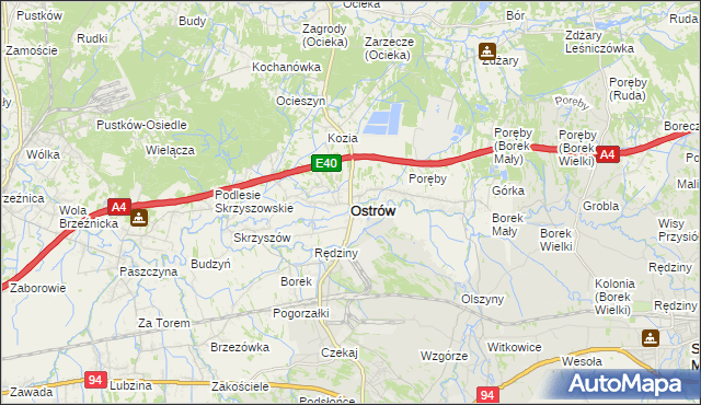 mapa Ostrów powiat ropczycko-sędziszowski, Ostrów powiat ropczycko-sędziszowski na mapie Targeo